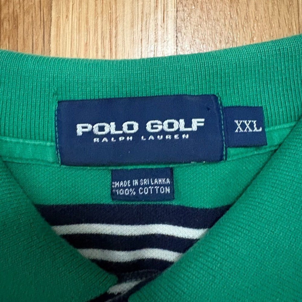 Y2K Polo Golf Ralph Lauren Green Stripe Polo Shirt XXL - Picture 3 of 12